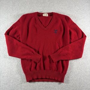 Vintage Edinburgh Woollen Mill Sweater Mens Small Red V Neck Lambswool Pullover